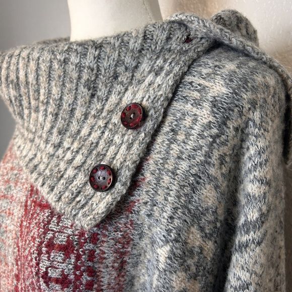 Free People Poncho Sweater Women Medium Willow Diamond Fair Isle Boho Wool Blend - Picture 6 of 11